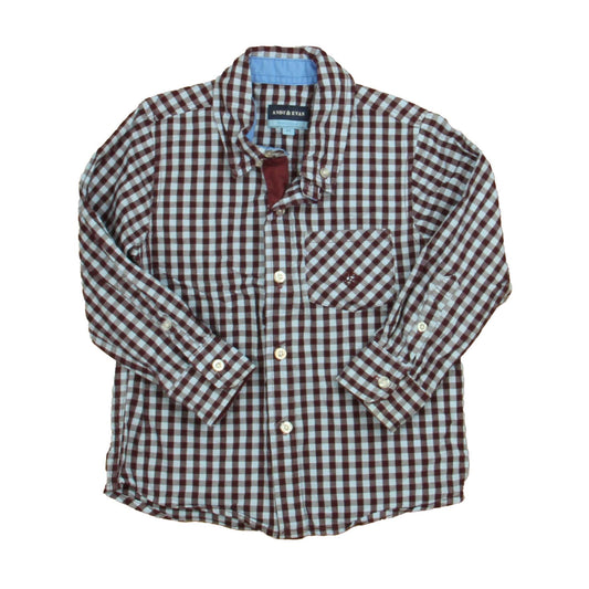 Andy & Evan Boys Blue | Brown Check Button Down Long Sleeve Size: 4T Blue | Brown Check