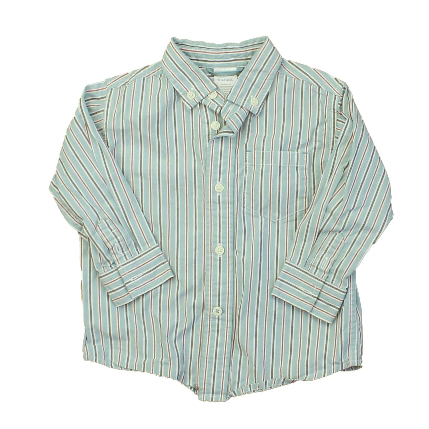 Gymboree Boys Blue | Brown | Red | Stripes Button Down Long Sleeve Size: 18-24 Months Blue | Brown | Red | Stripes