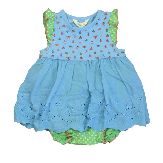 Matilda Jane Girls Blue Bugs | Green Polka Dot Romper Size: 12-18 Months Blue Bugs | Green Polka Dot
