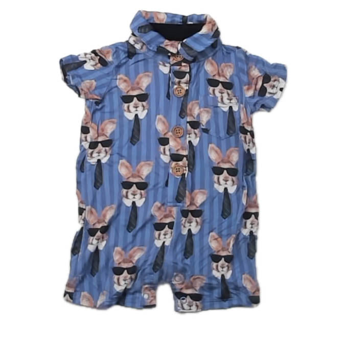 Posh Peanut Boys Blue Bunnies Romper Size: 0-3 Months Blue Bunnies