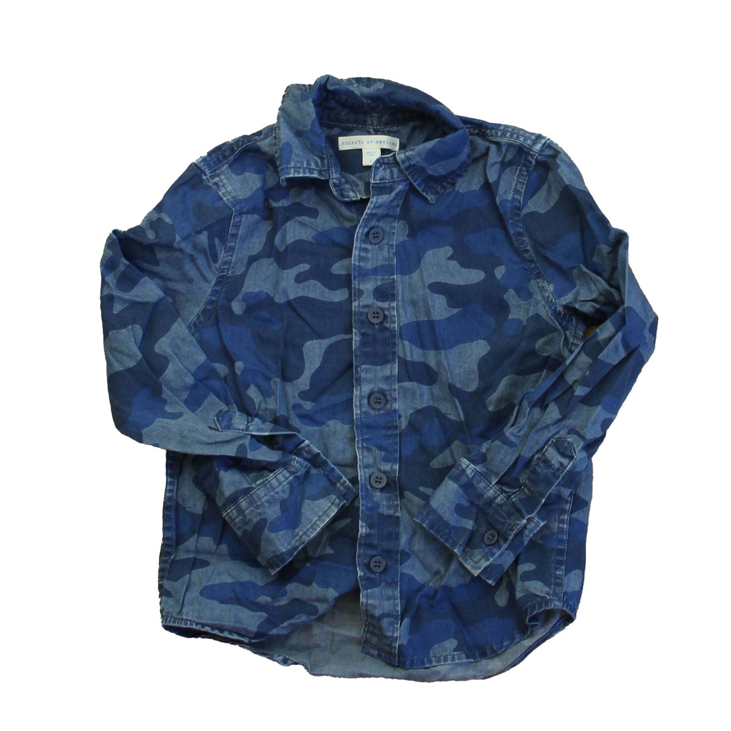 Rockets Of Awesome Boys Blue | Camo Button Down Long Sleeve Size: 4T Blue | Camo