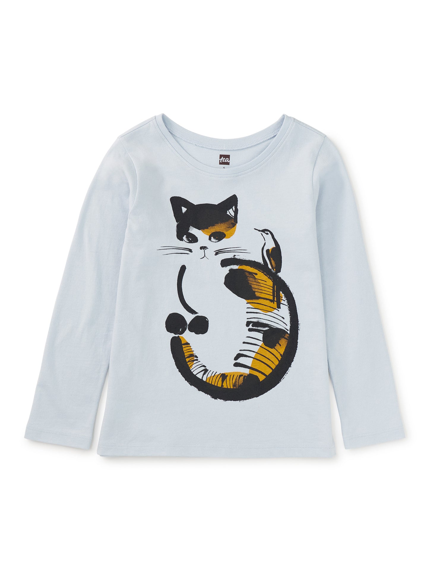 Tea Collection Girls Blue Cat Long Sleeve T-Shirt Size: 5T Blue Cat