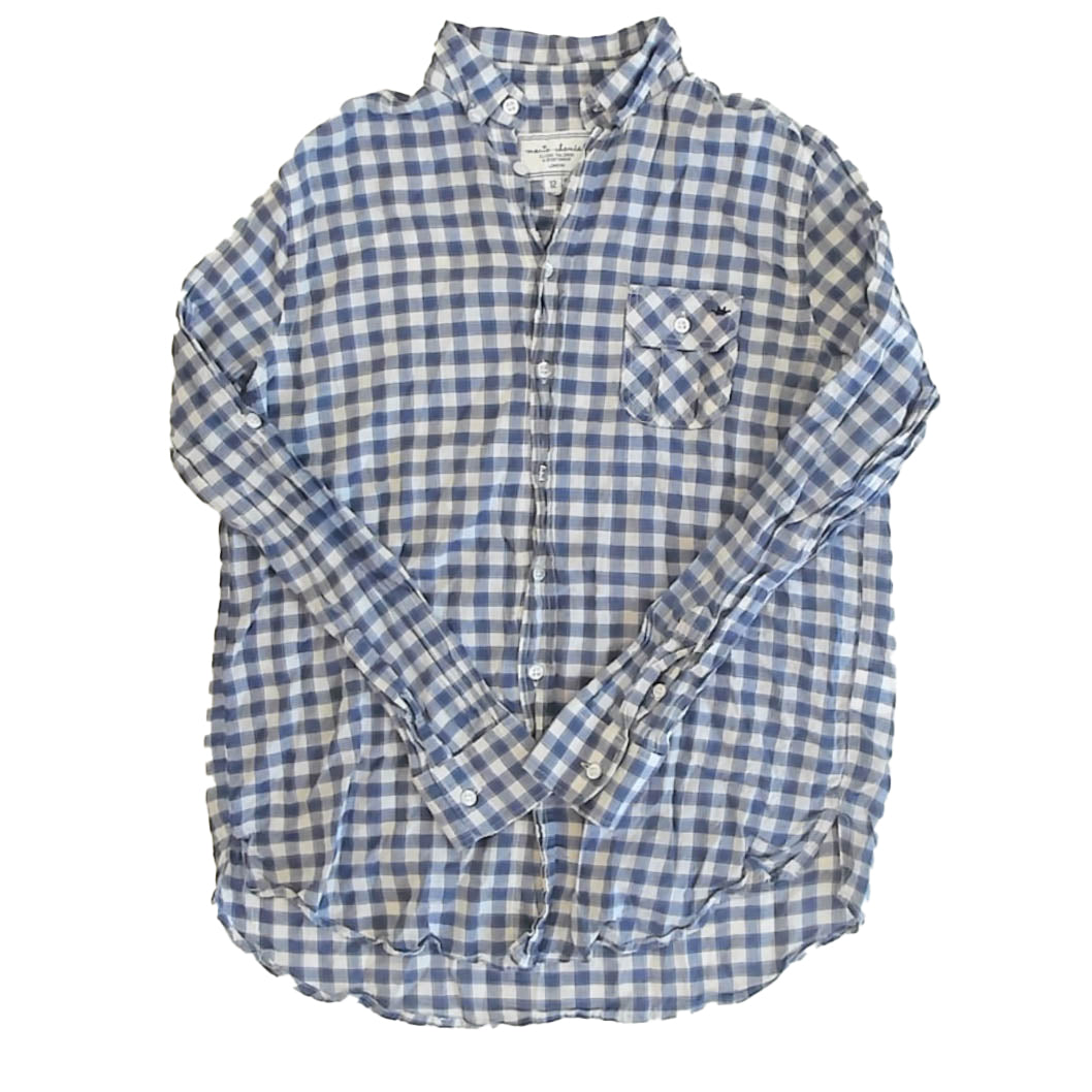 Marie Chantal Boys Blue Check Button Down Long Sleeve Size: 12 Years Blue Check