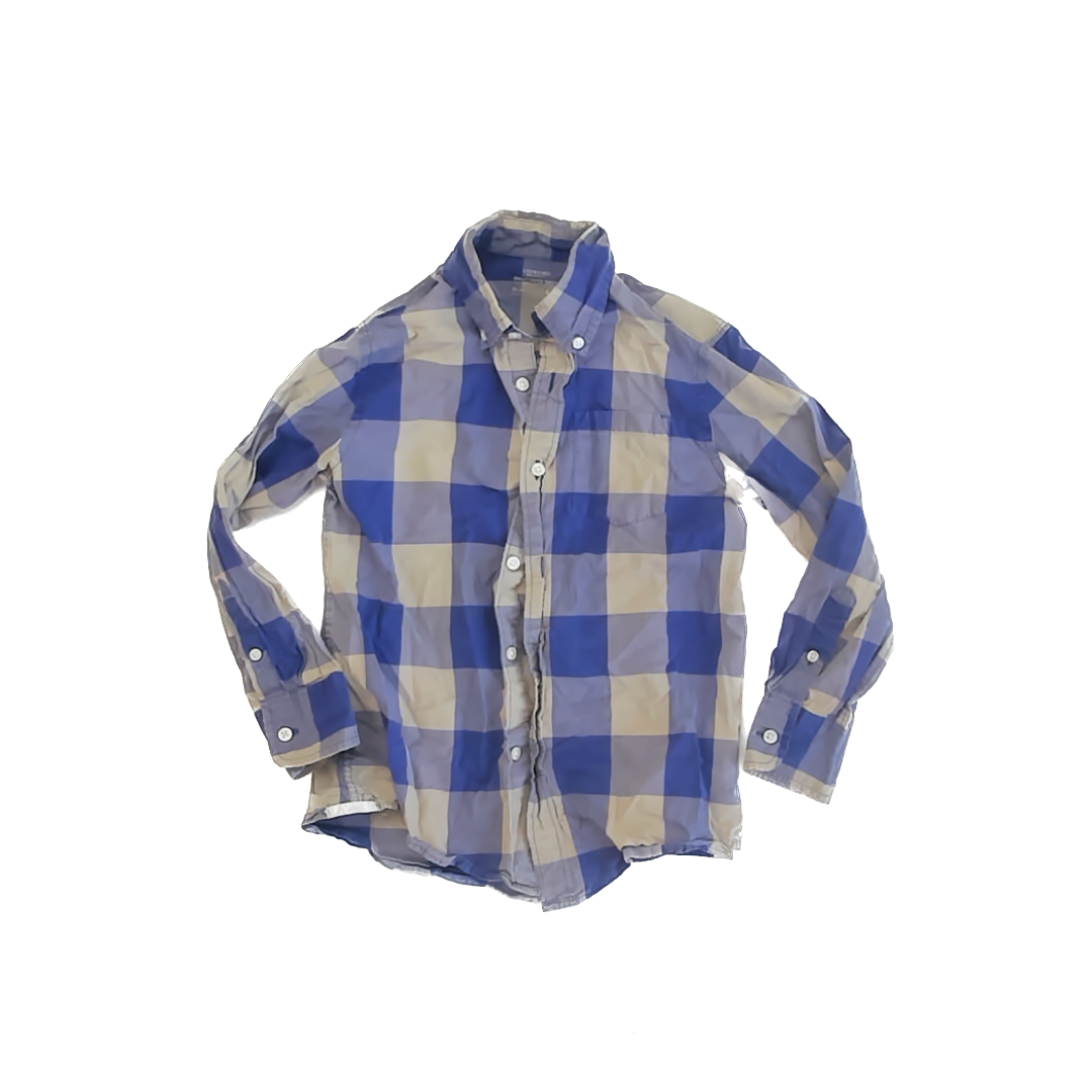 Crewcuts Boys Blue Checked Button Down Long Sleeve Size: 6-7 Years Blue Checked