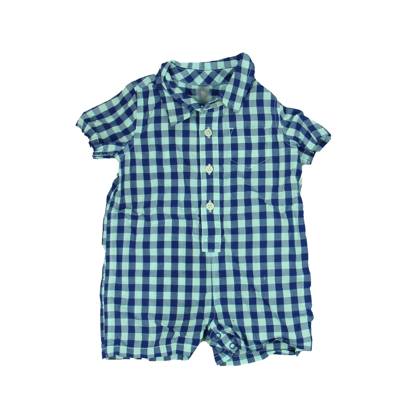 Primary.com Boys Blue | Checks Romper Size: 3-6 Months Blue | Checks
