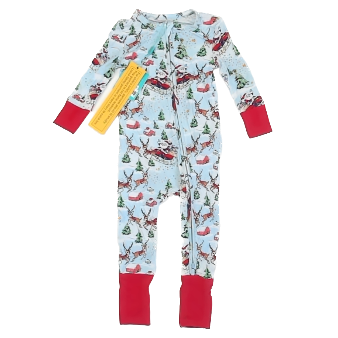 Posh Peanut Unisex Blue | Christmas 1-piece footed Pajamas Size: 9-12 Months Blue | Christmas