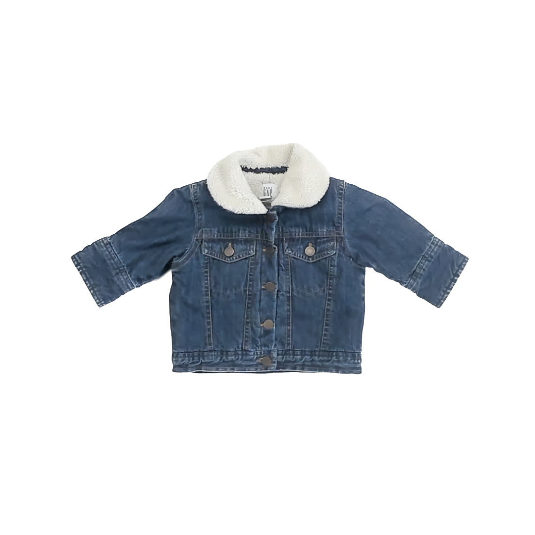 Gap Boys Blue Denim Sherpa Jacket Size: 6-12 Months Blue Denim Sherpa