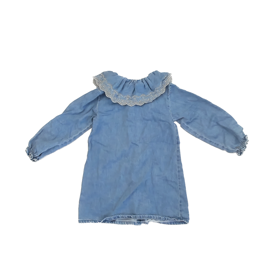 Zara Girls Blue Denim Dress Size: 4T Blue Denim