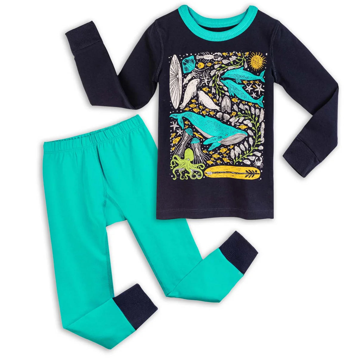 Mightly Boys Blue Fish 2-piece Pajamas Size: 2-5T Blue Fish