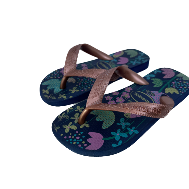 Havaianas Girls Blue Floral | Copper Flip Flops Size: 1 Youth Blue Floral | Copper