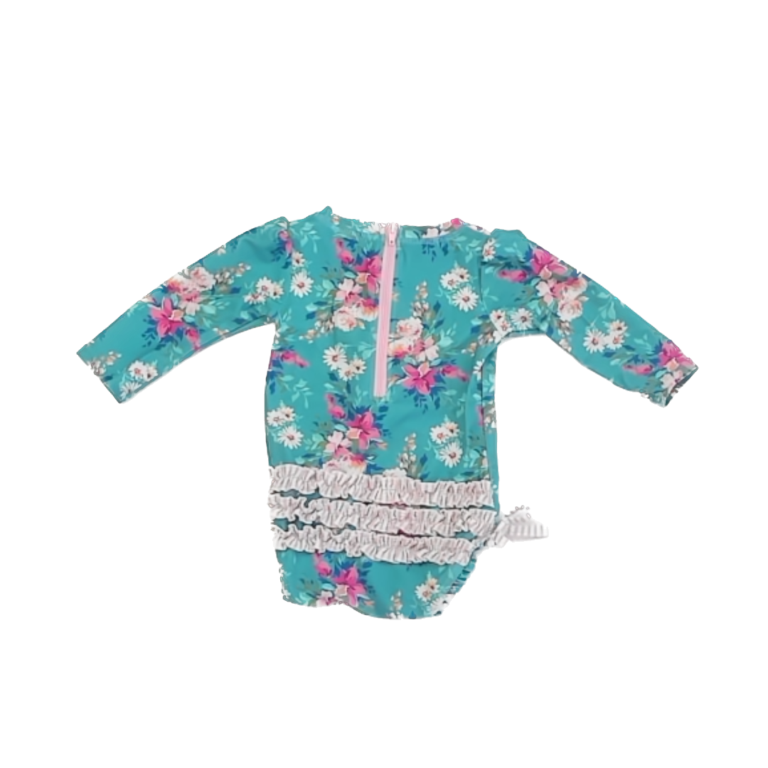 Ruffle Butts Girls Blue Floral 1-piece Swimsuit Size: 6-12 Months Blue Floral