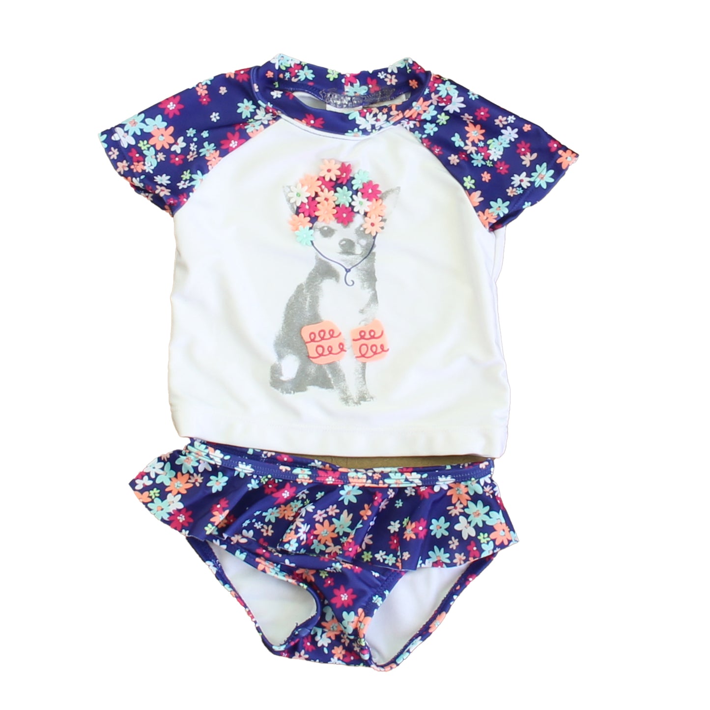 Janie and Jack Girls Blue Floral 2-piece Swimsuit Size: 18-24 Months Blue Floral