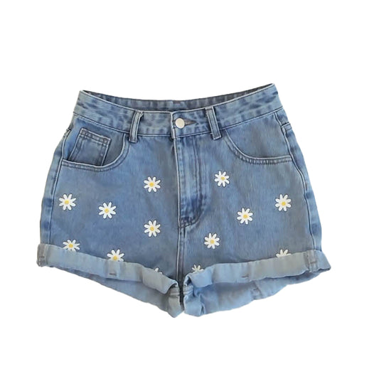 Shein Girls Blue Floral Jean Shorts Size: Junior 4 Blue Floral