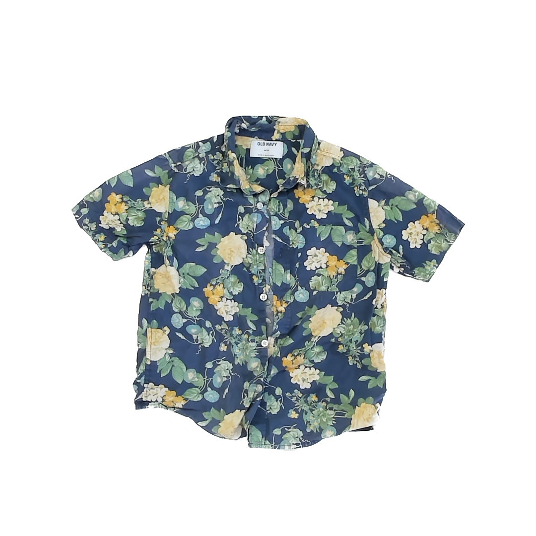 Old Navy Boys Blue Floral Button Down Short Sleeve Size: M (8) Blue Floral