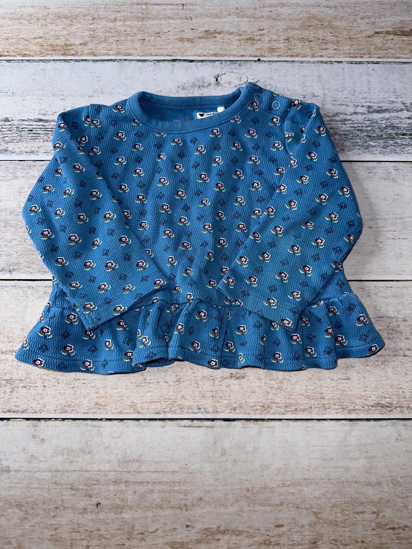 Oliver & Rain Girls Blue | Flowers Long Sleeve Shirt Size: 12M Blue | Flowers