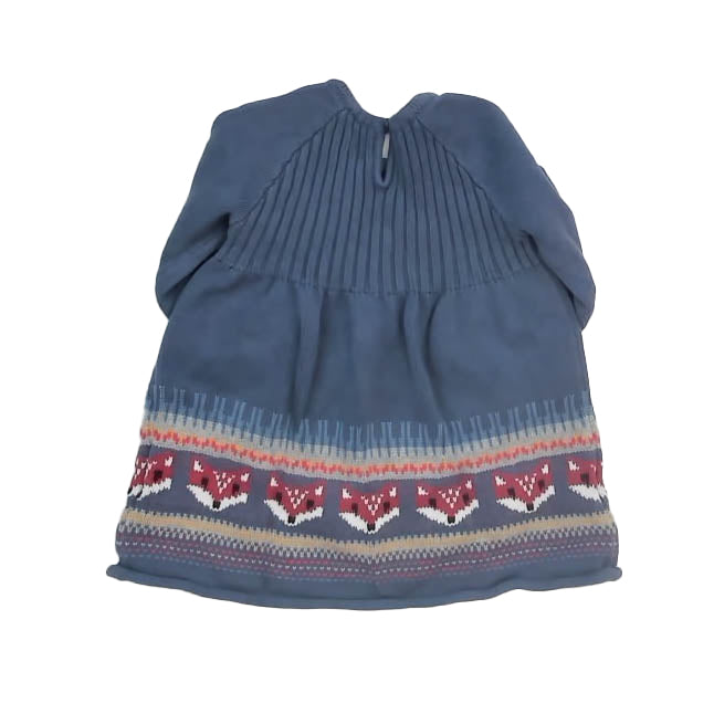 Tea Collection Girls Blue Fox Sweater Dress Size: 12-18 Months Blue Fox