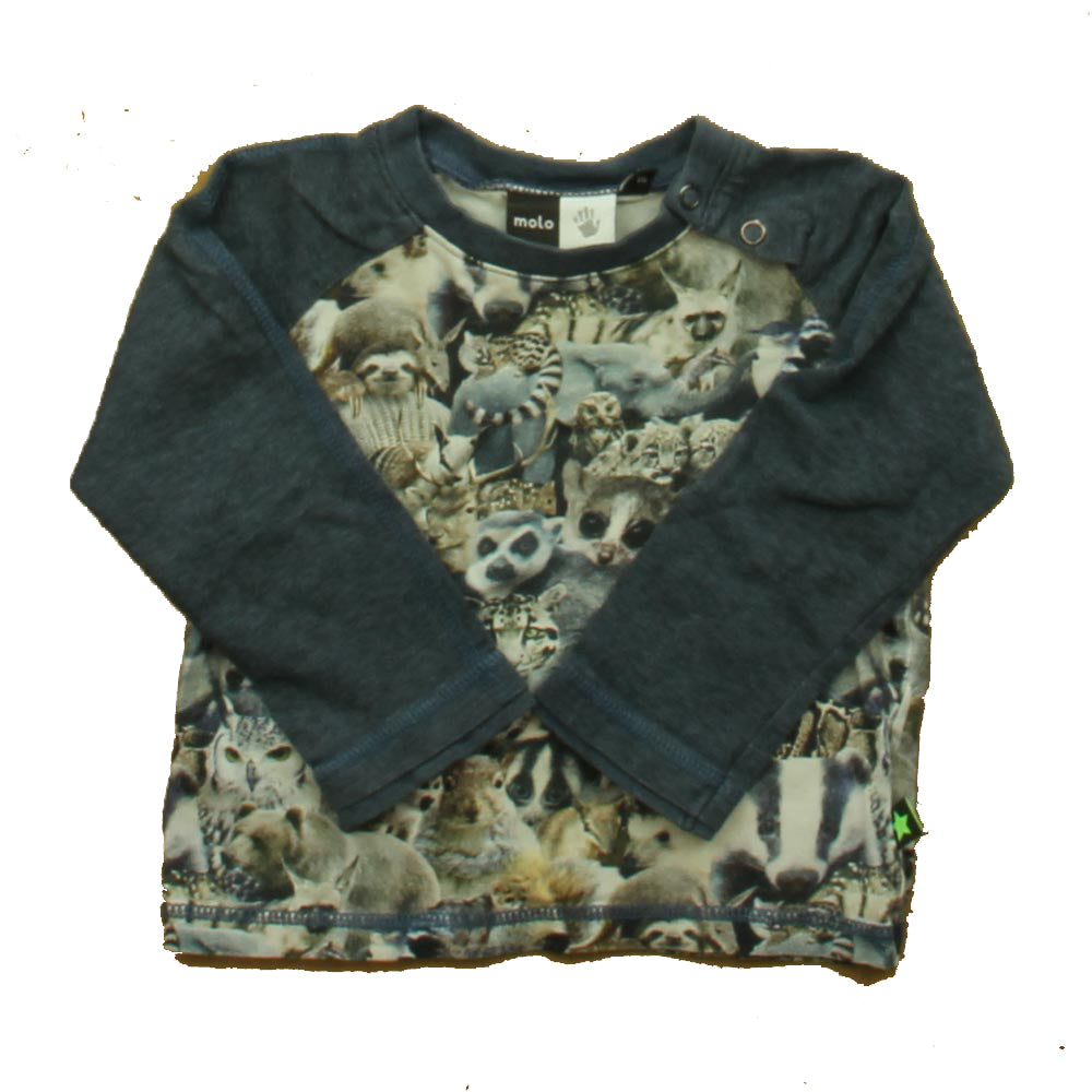 Molo Boys Blue | Gray Aninals Long Sleeve T-Shirt Size: 18 Months Blue | Gray Aninals
