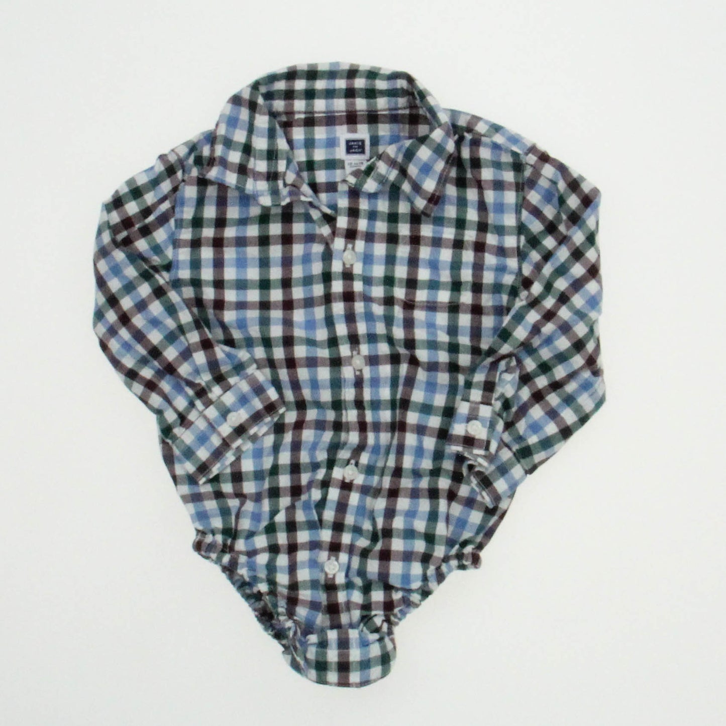 Janie and Jack Boys Blue | Green | Brown Button Down Long Sleeve Size: 12-18 moths Blue | Green | Brown