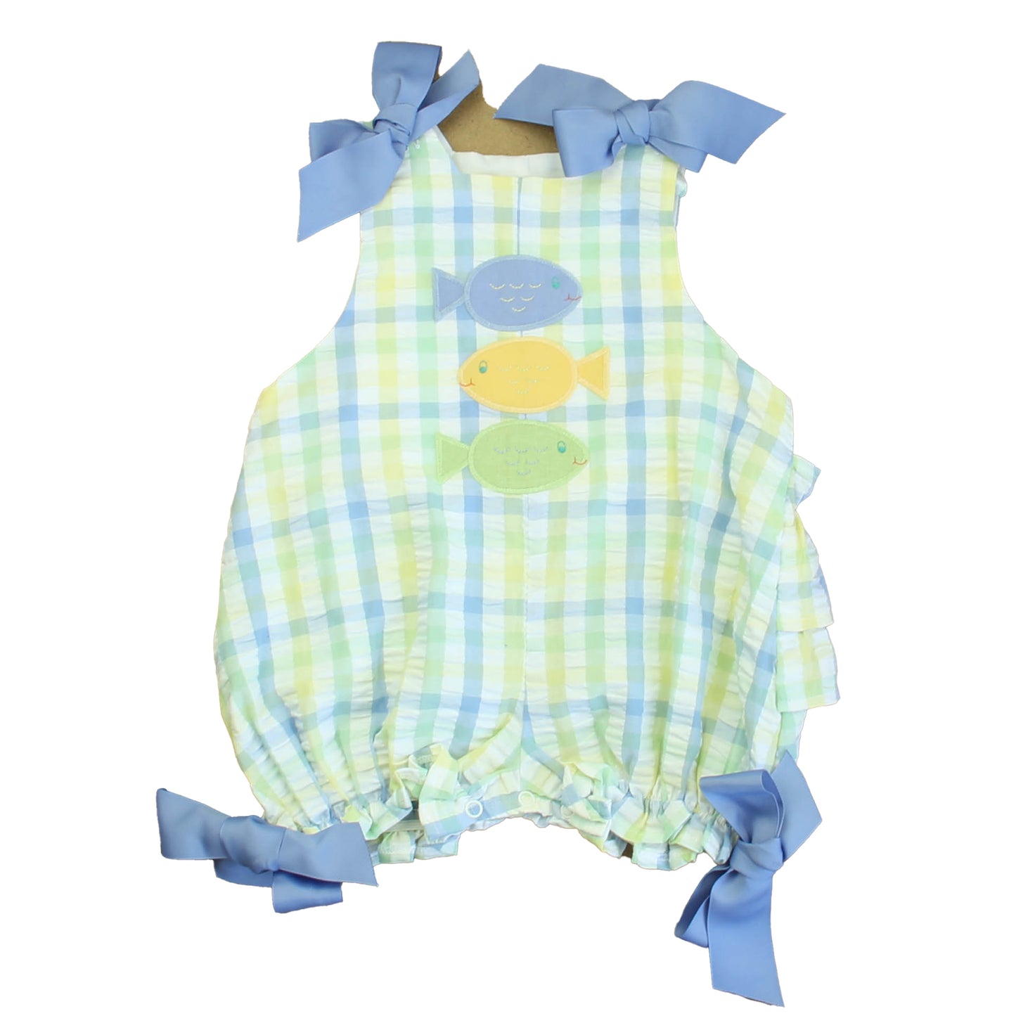The Bailey Boys Girls Blue | Green Fish Romper Size: 12 Months