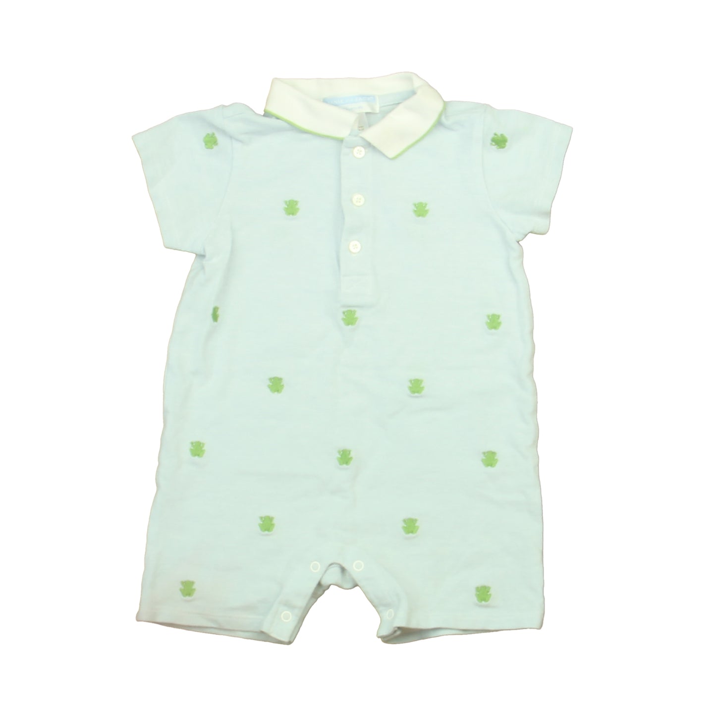 Janie and Jack Boys Blue | Green Frogs Romper Size: 6-12 Months Blue | Green Frogs