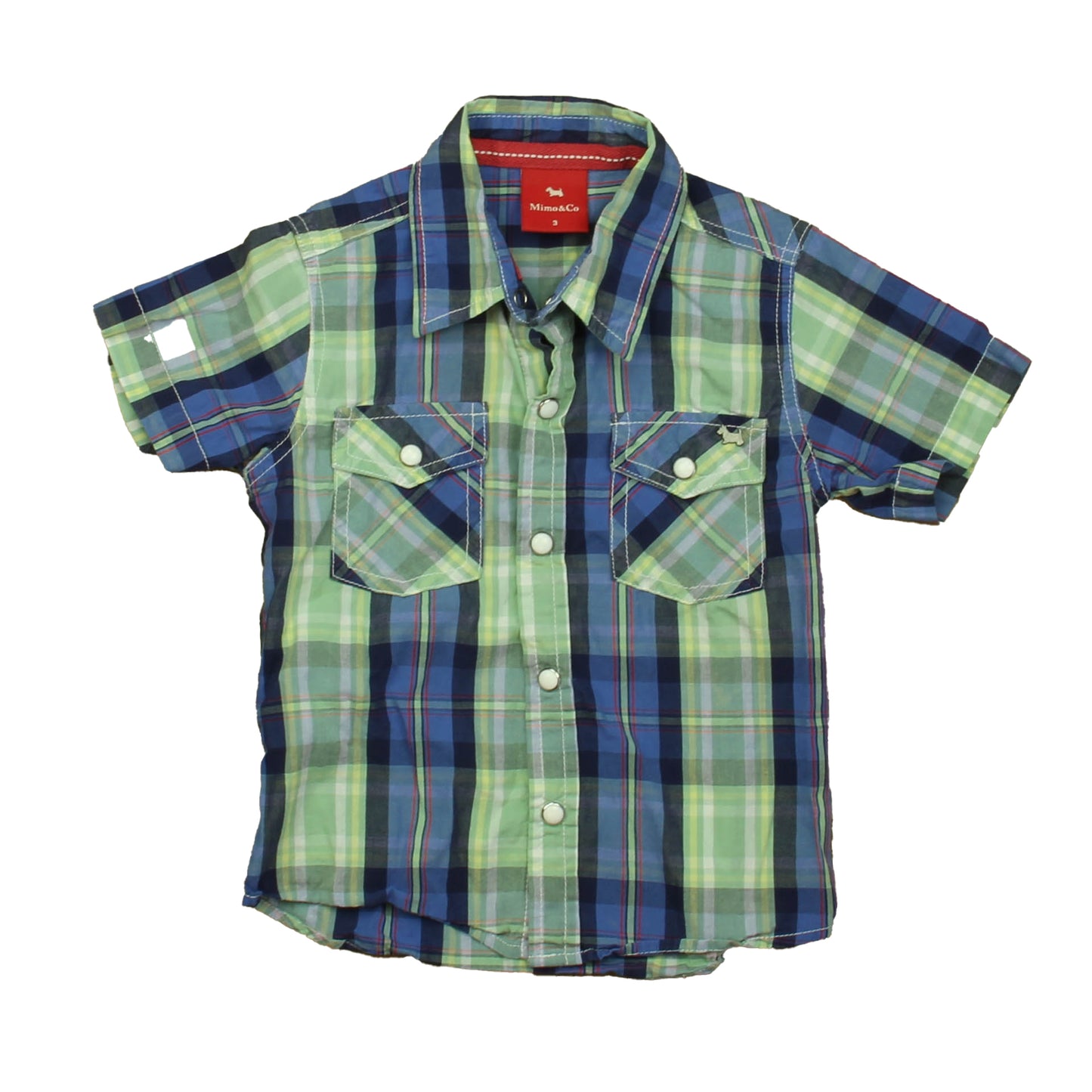 Mimo & Co. Boys Blue | Green Plaid Button Down Short Sleeve Size: 3T Blue | Green Plaid