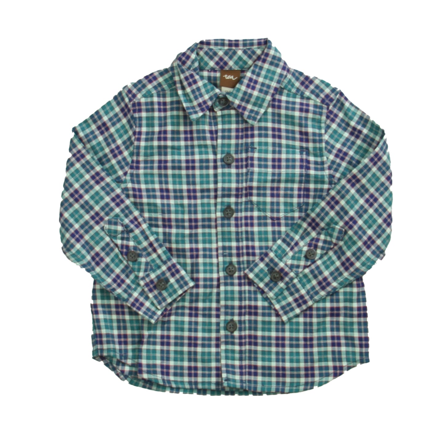 Tea Boys Blue | Green Button Down Long Sleeve Size: 12-18 Months Blue | Green