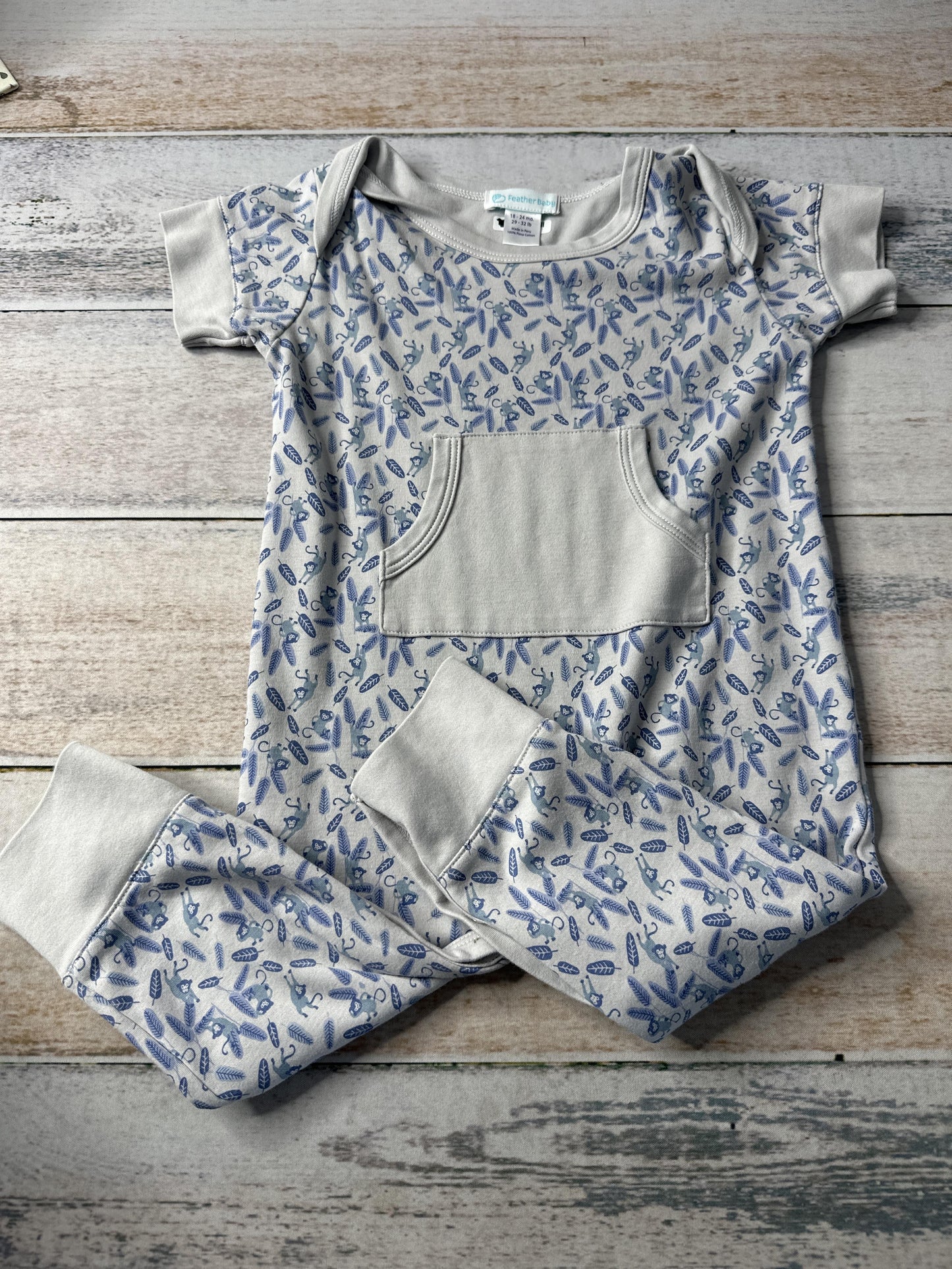 Feather Baby Boys Blue | Grey Romper Size: 18-24 months Blue | Grey
