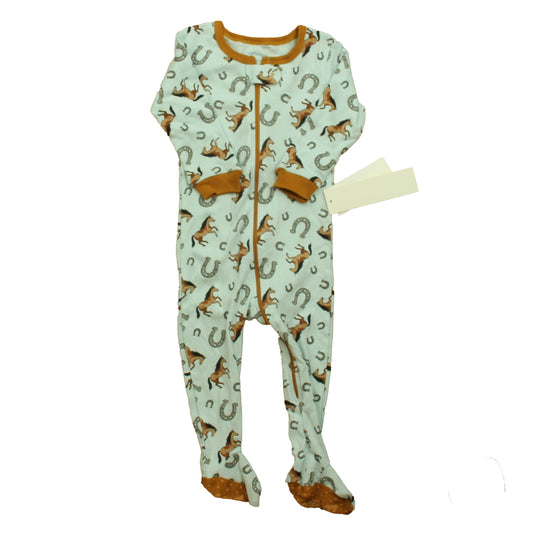 Leveret Boys Blue Horses 1-piece footed Pajamas Size: 6-12 Months Blue Horses