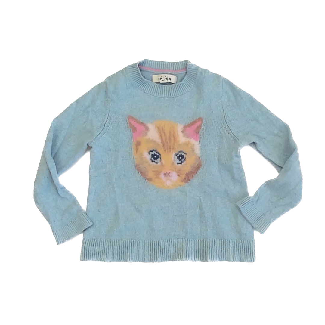Boden Girls Blue Kitten Sweater Size: 5-6 Years Blue Kitten