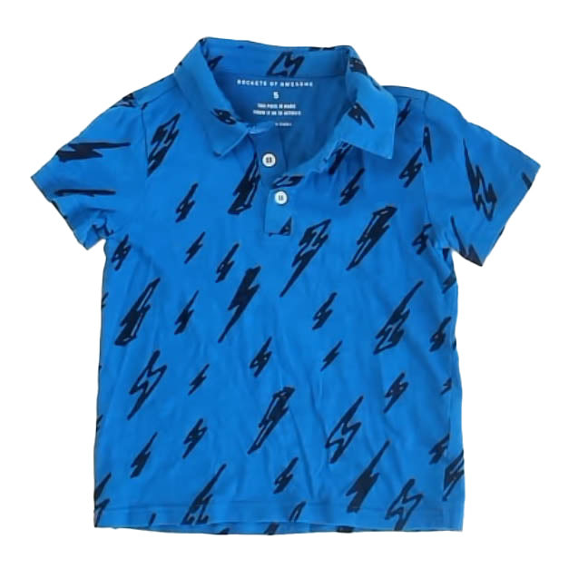 Rockets of Awesome Boys Blue Lightening Bolts Button Down Long Sleeve Size: 5T Blue Lightening Bolts