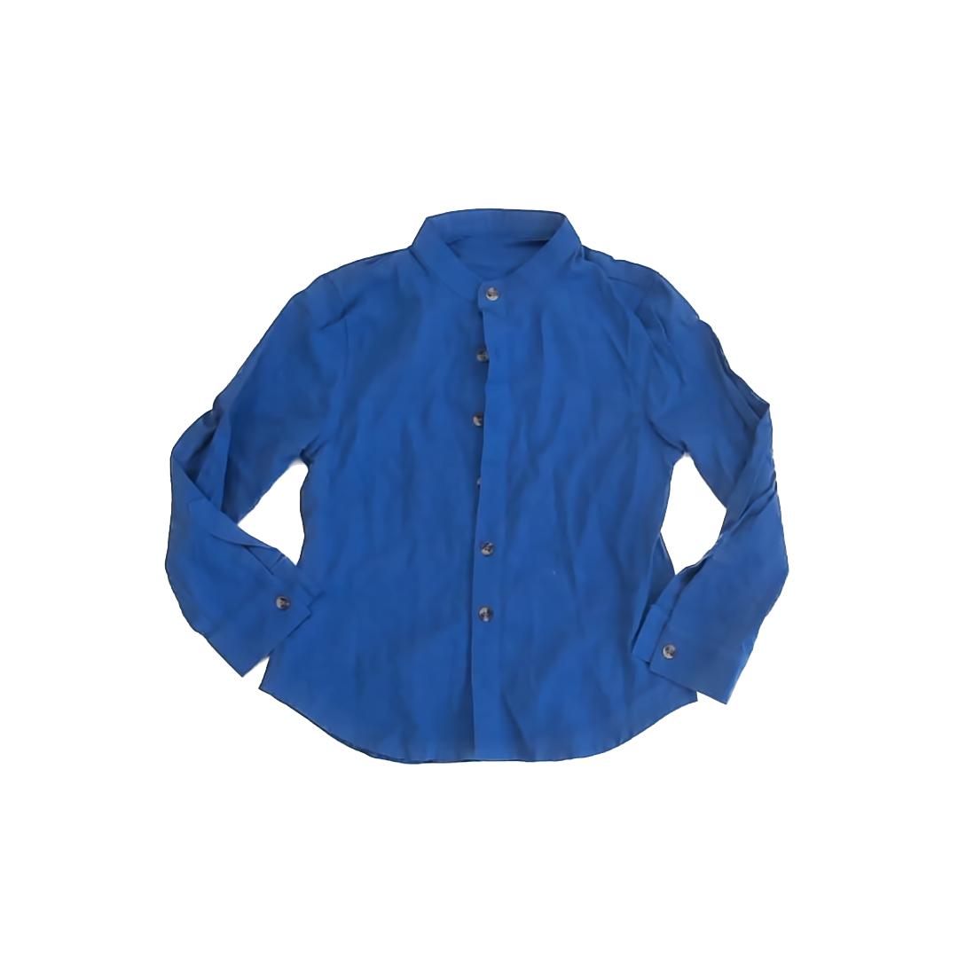 Unknown Boys Blue Linen Button Down Long Sleeve Size: 6-7 Years* Blue Linen