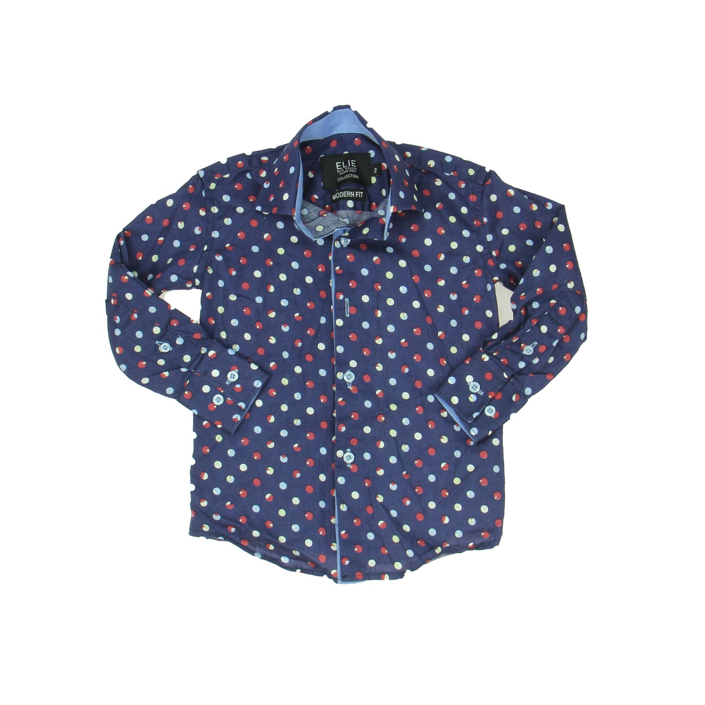 Elie Ballen Boys Blue | Multi | Polka dots Button Down Long Sleeve Size: 2T Blue | Multi | Polka dots