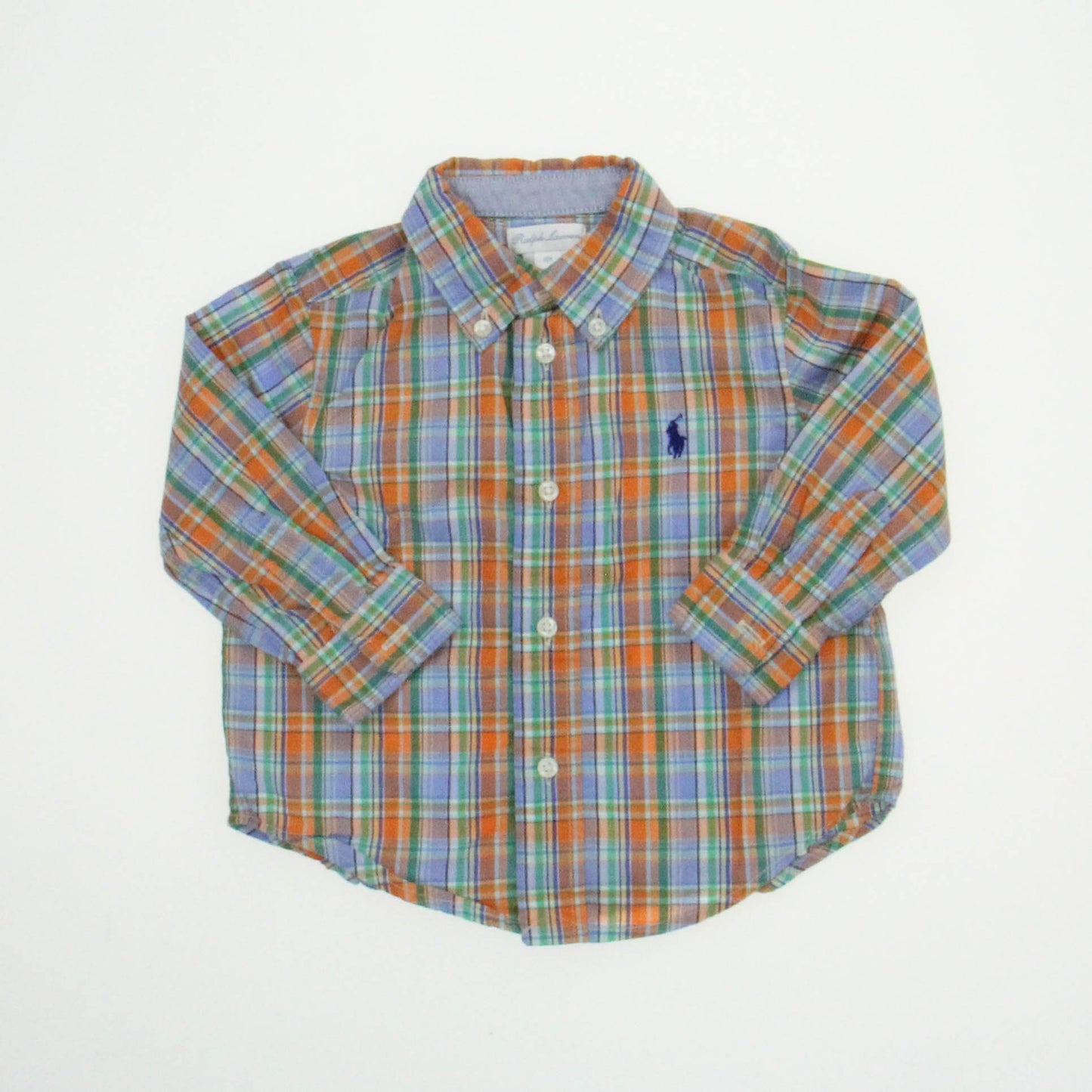 Ralph Lauren Boys Blue | Orange | Plaid Button Down Long Sleeve Size: 12 Months Blue | Orange | Plaid