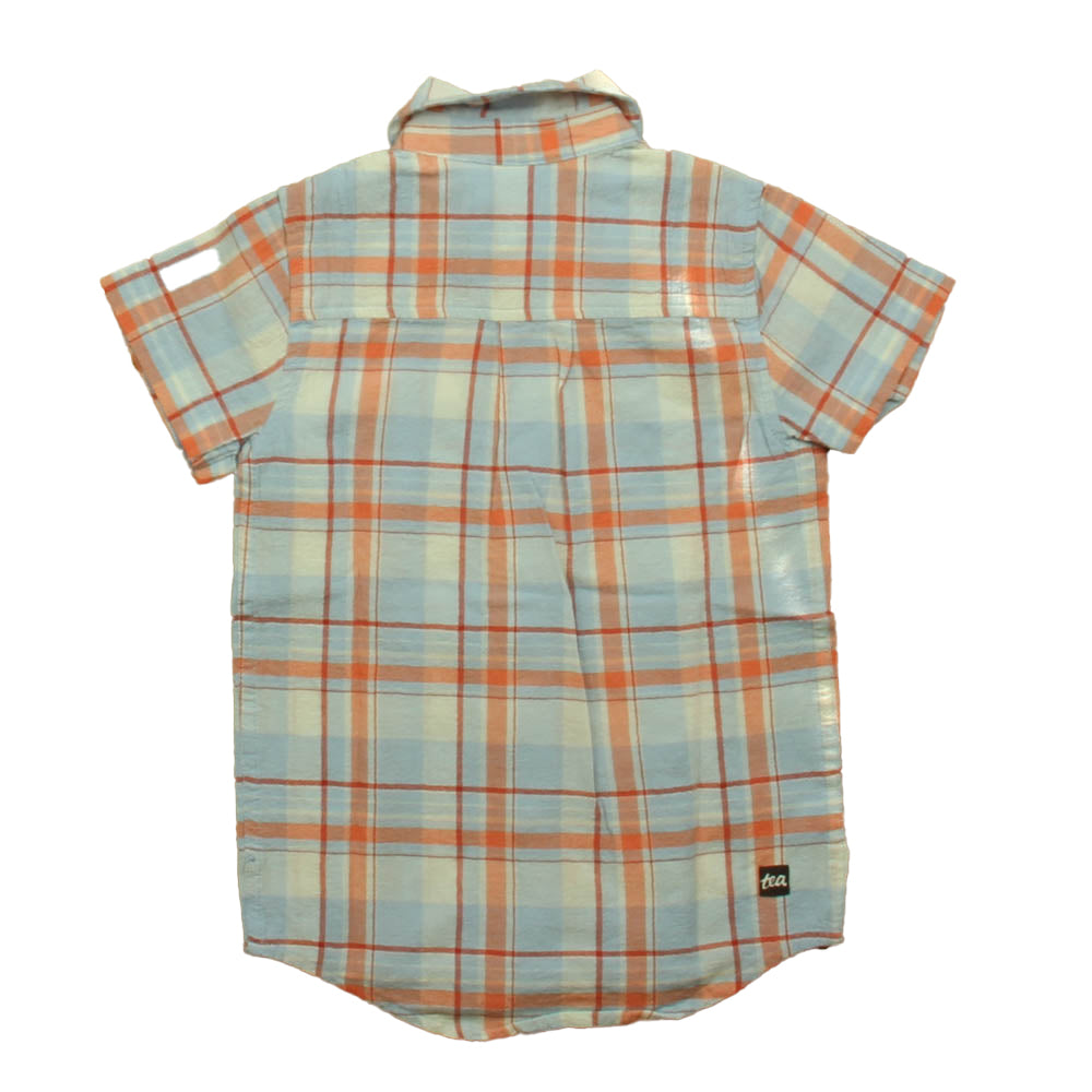 Tea Boys Blue | Orange Plaid Button Down Short Sleeve Size: 4T Blue | Orange Plaid