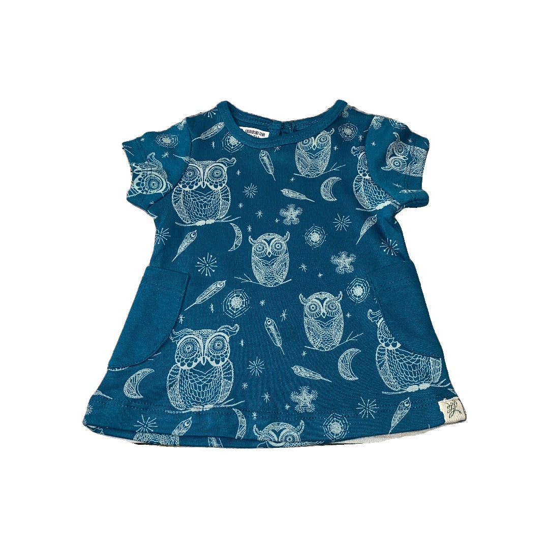 Little Lentil Girls Blue | Owls Dress Size: Newborn Blue | Owls