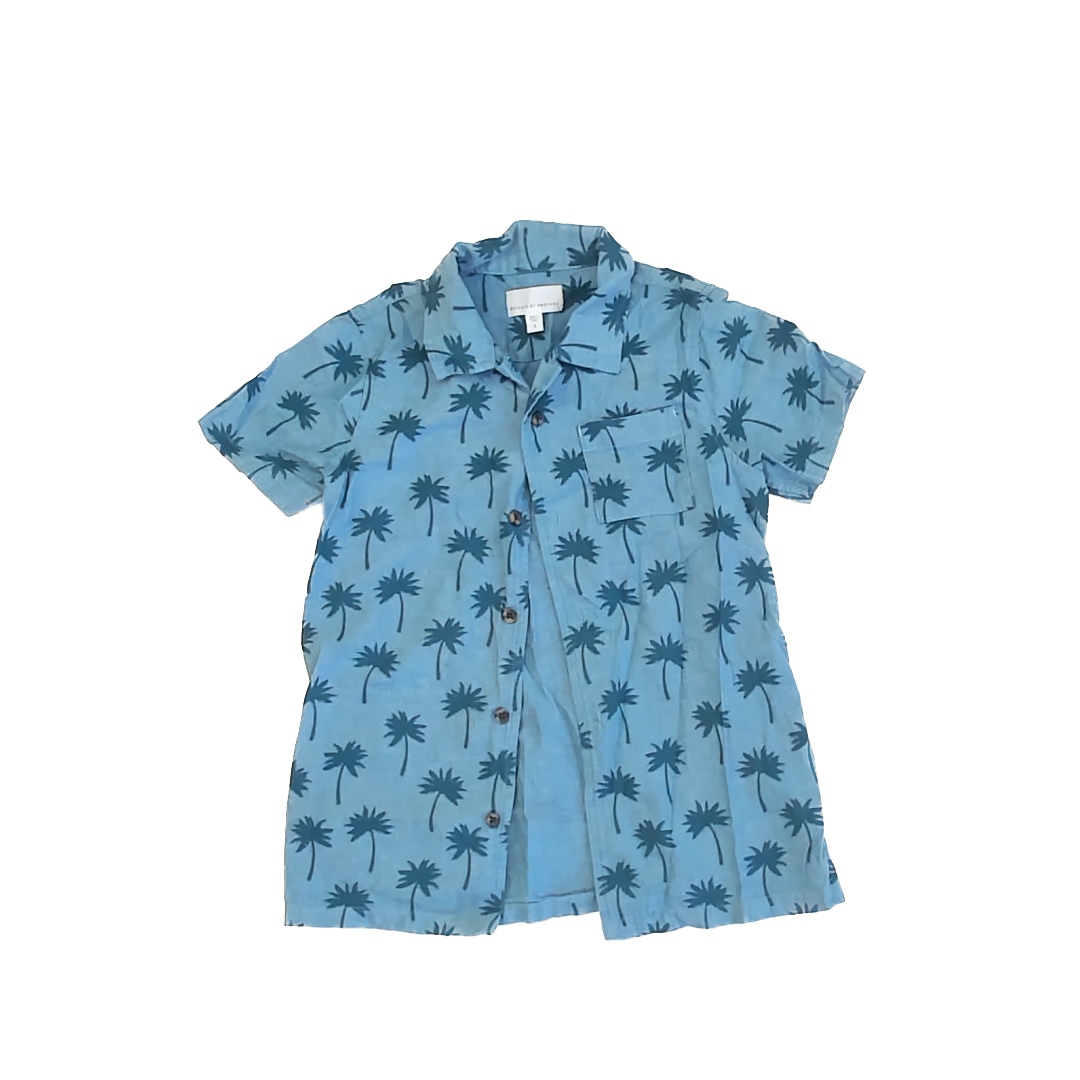 Rockets Of Awesome Boys Blue | Palm Tree Button Down Short Sleeve Size: 8 Blue | Palm Tree