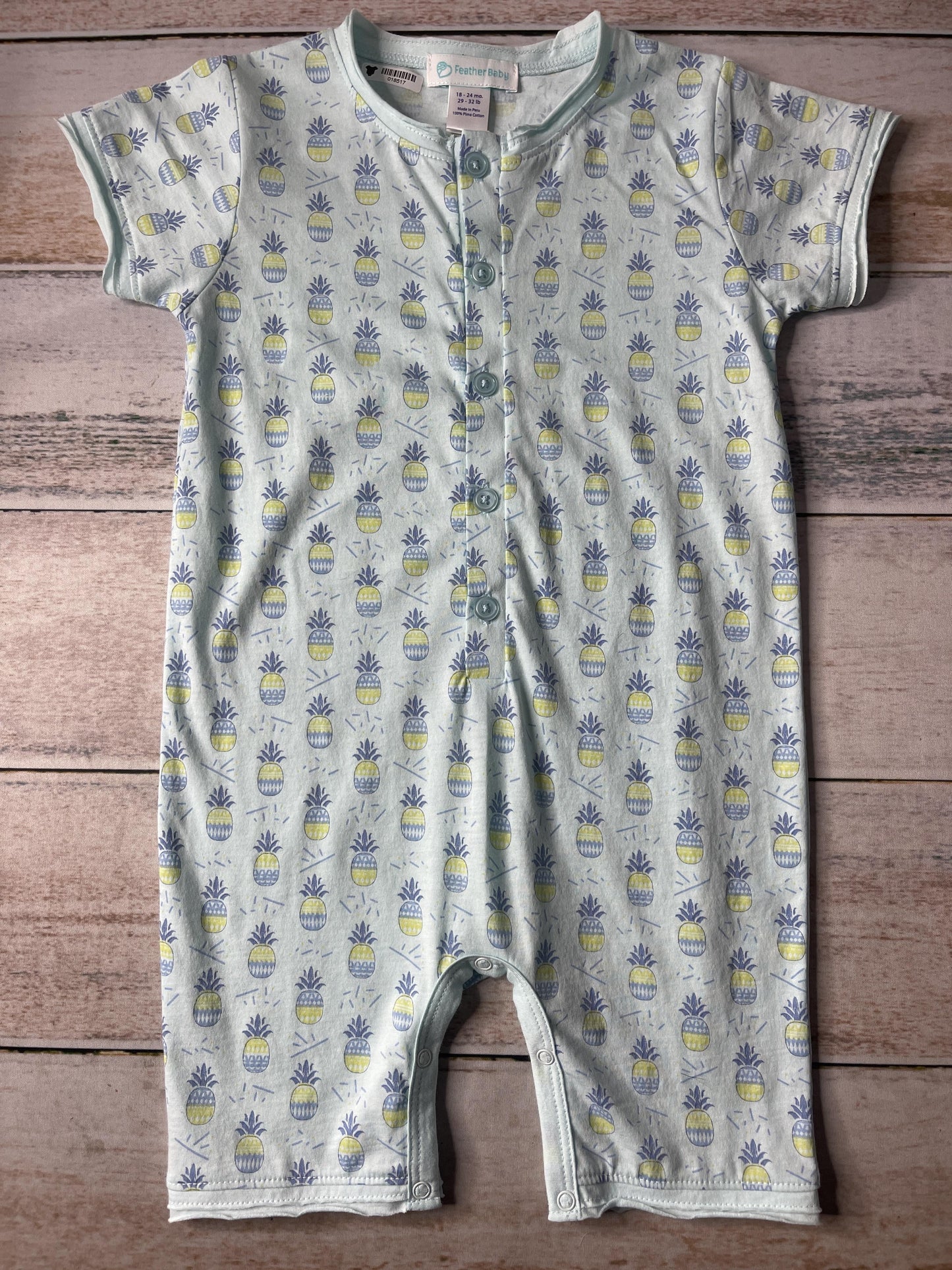 Feather Baby Boys Blue | Pineapples Romper Size: 18-24 months Blue | Pineapples