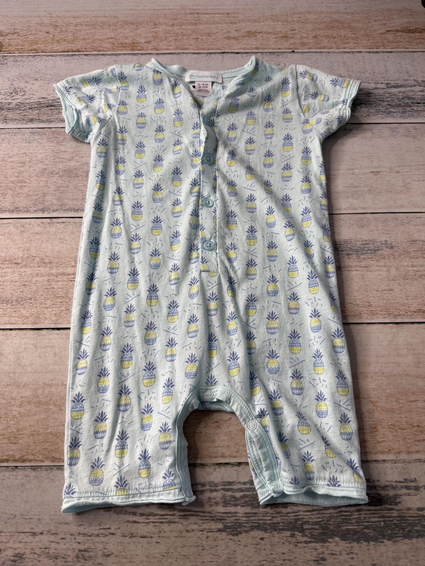 Feather Baby Boys Blue | Pineapples Romper Size: 12-18 months Blue | Pineapples