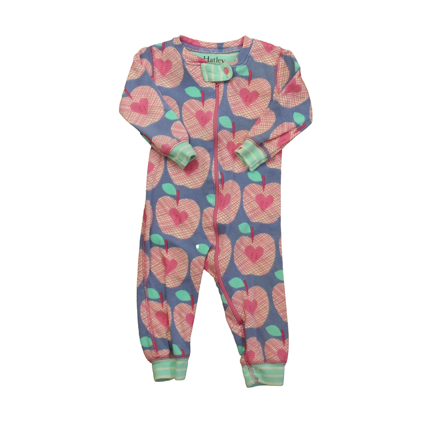 Hatley Girls Blue | Pink Apples 1-piece Non-footed Pajamas Size: 3-6 Months Blue | Pink Apples