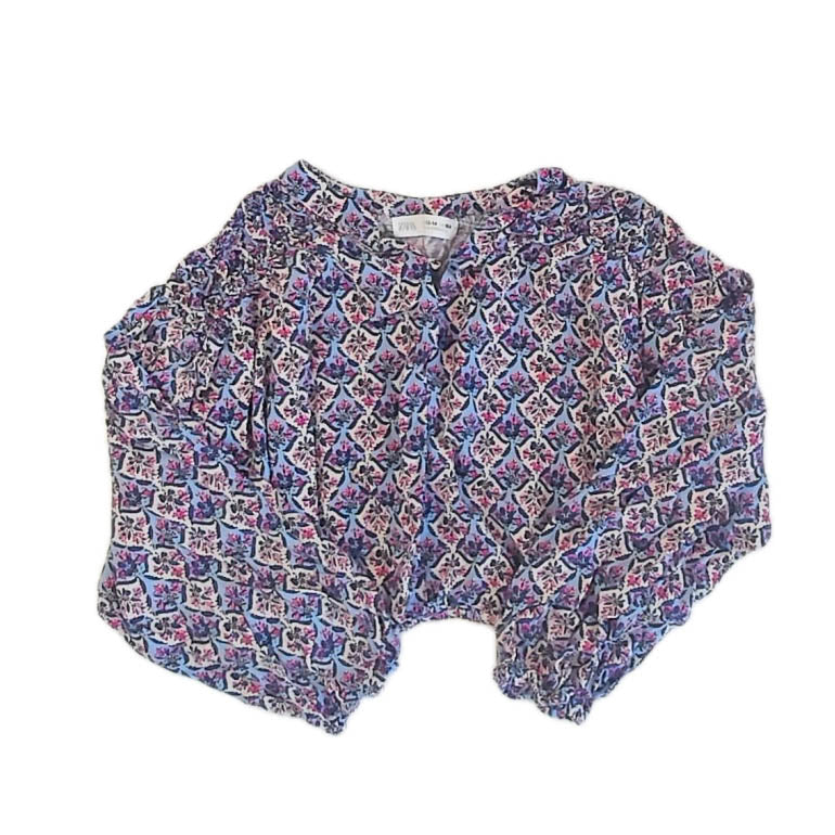 Zara Girls Blue | Pink Floral Blouse Size: 13-14 Years Blue | Pink Floral