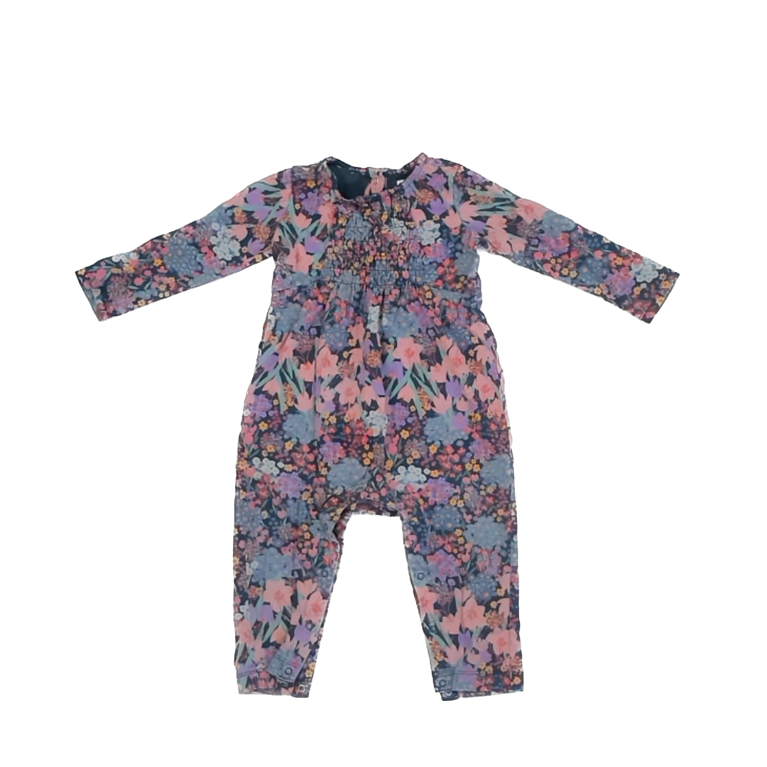Tea Collection Girls Blue | Pink Floral Long Sleeve Outfit Size: 12-18 Months Blue | Pink Floral