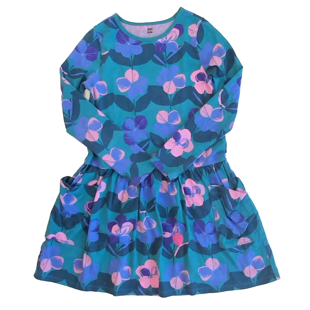 Tea Collection Girls Blue | Pink Floral Dress Size: 12 Years Blue | Pink Floral