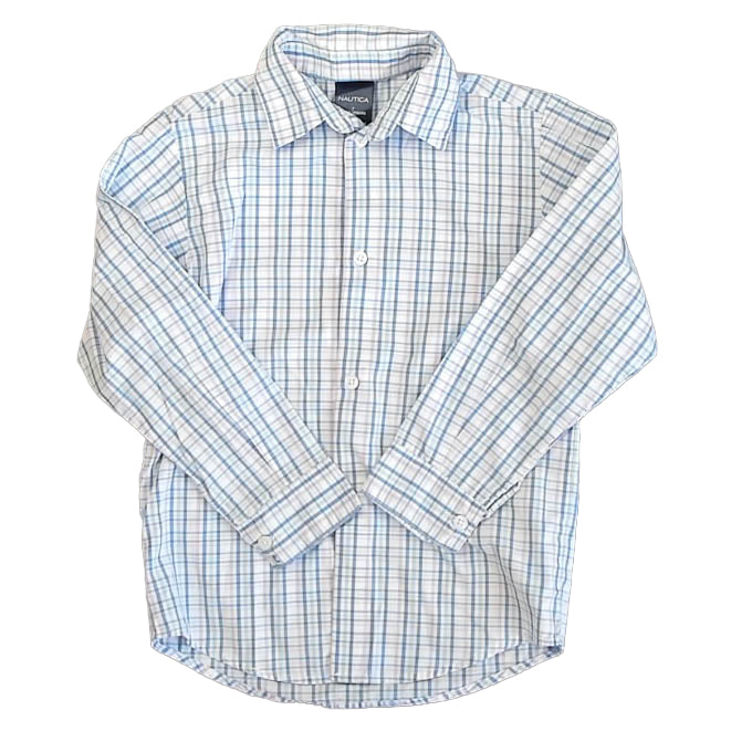 Nautica Boys Blue | Pink Plaid Button Down Long Sleeve Size: 7 Years Blue | Pink Plaid
