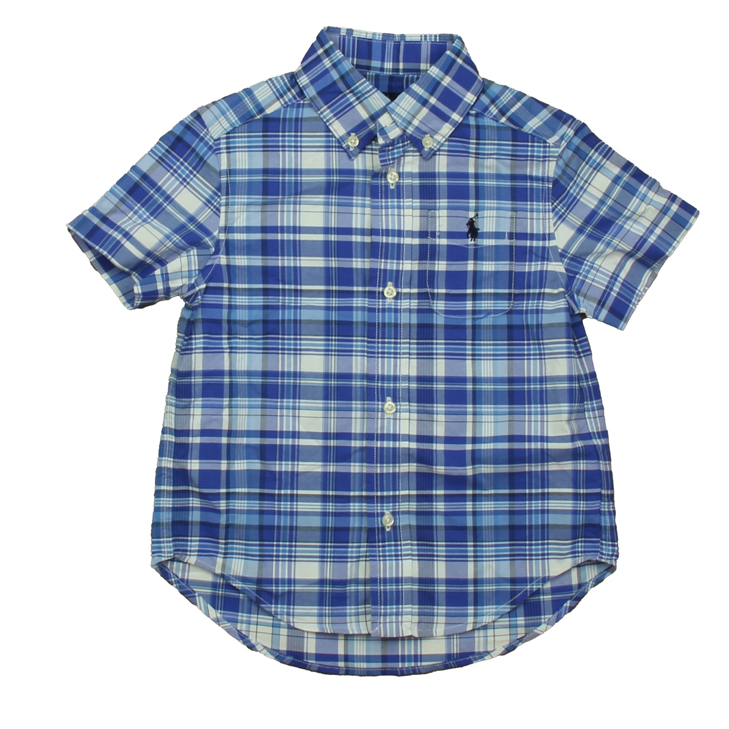 Ralph Lauren Boys Blue Plaid Button Down Short Sleeve Size: 3T Blue Plaid