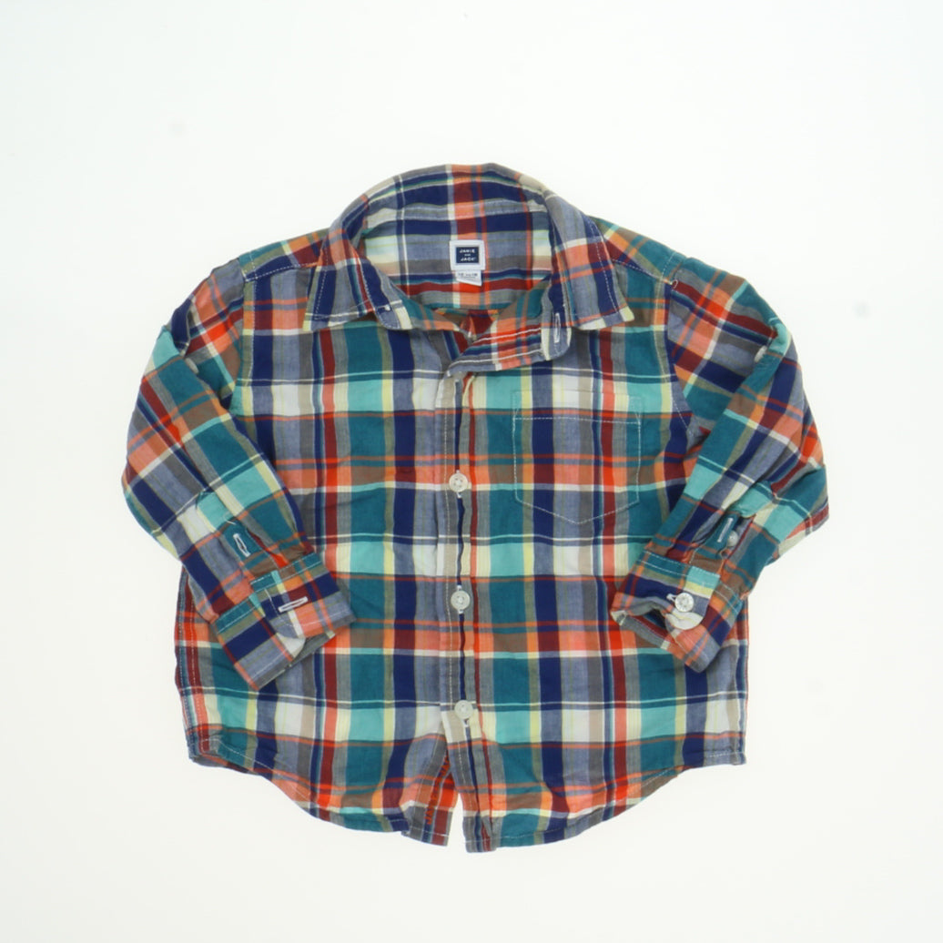 Janie and Jack Boys Blue Plaid Button Down Long Sleeve Size: 12-18 Months Blue Plaid