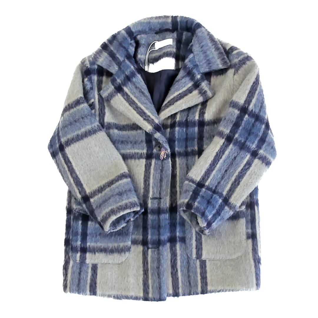 MNG Girls Blue Plaid Winter Coat Size: 8 Years Blue Plaid