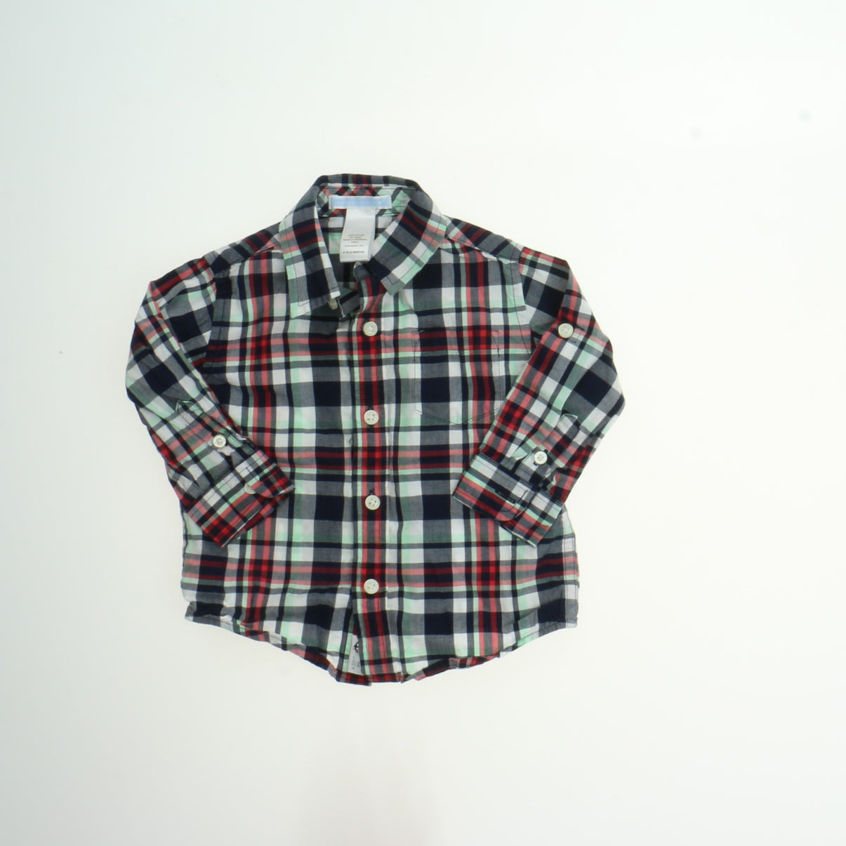 Janie and Jack Boys Blue Plaid Button Down Long Sleeve Size: 6-12 Months Blue Plaid