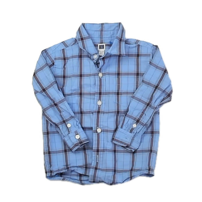 Janie and Jack Boys Blue Plaid Button Down Long Sleeve Size: 18-24 Months Blue Plaid
