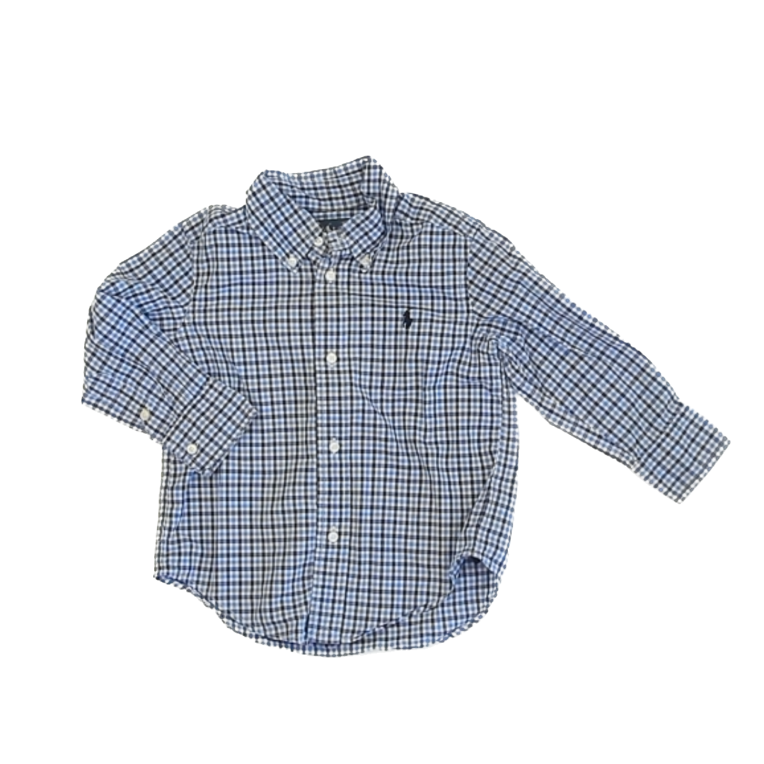 Ralph Lauren Boys Blue Plaid Button Down Long Sleeve Size: 2T Blue Plaid