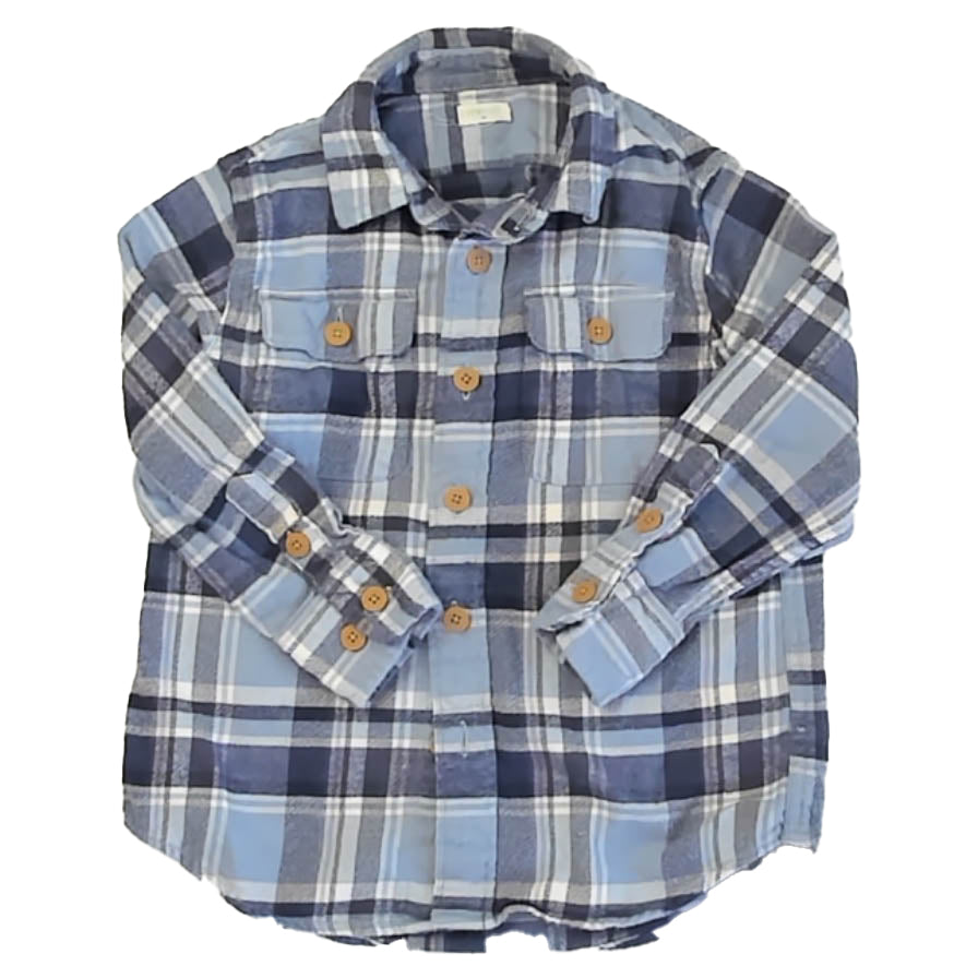 Crewcuts Boys Blue Plaid Button Down Long Sleeve Size: 3-4T Blue Plaid